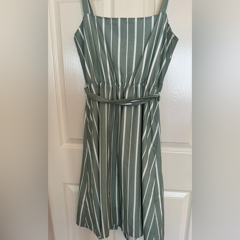 Amour Vert Elisette Midi Dress Small Green White Stripe Organic Cotton - Picture 3 of 5